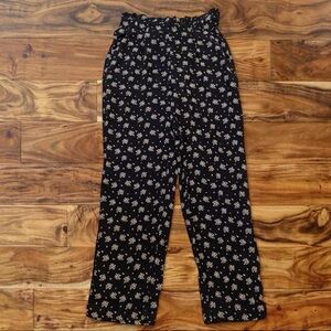 American Eagle Outfitters Black Pants with White Floral Print